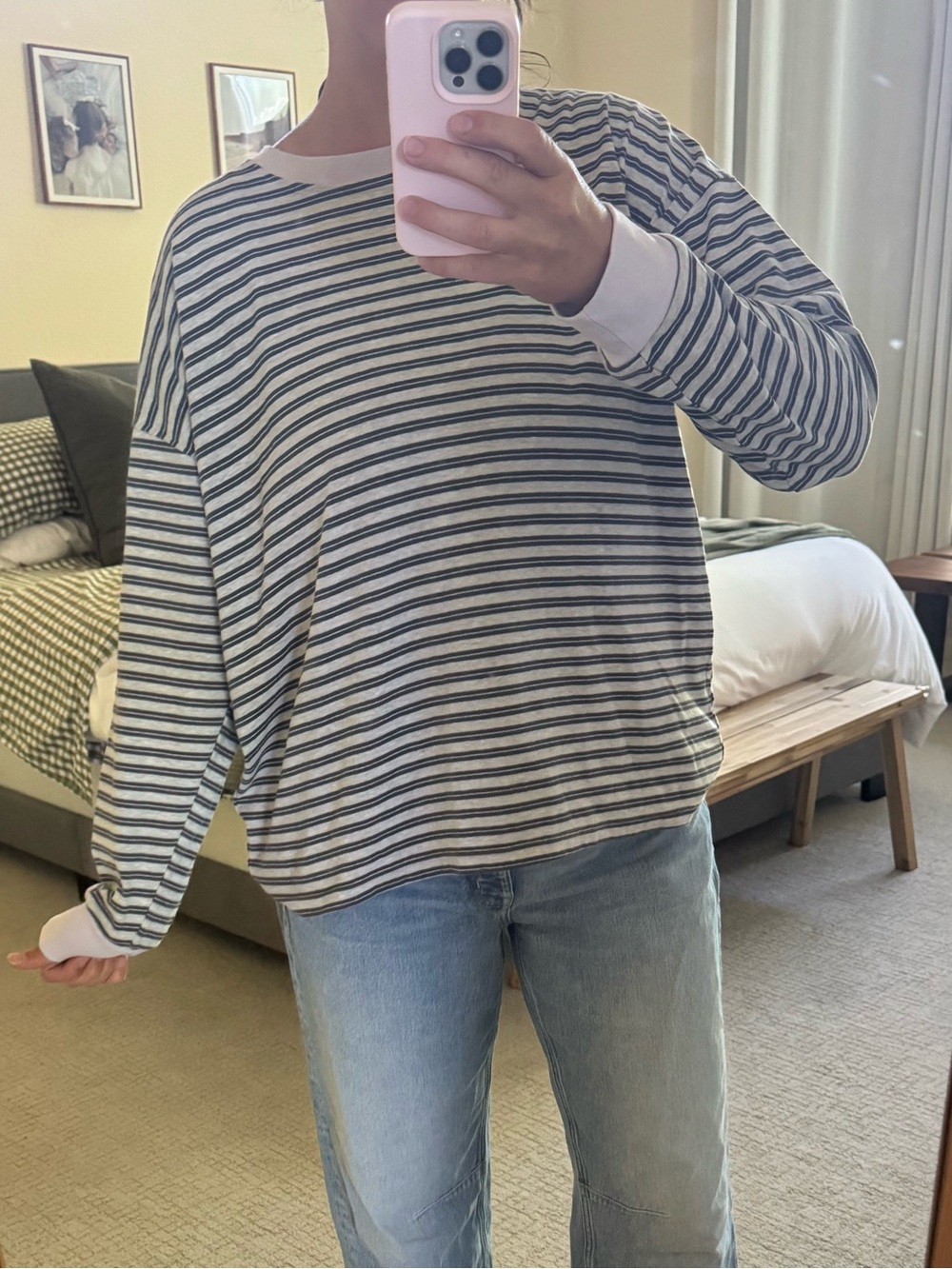 Cotton On gray and Light Purple Striped Long Sleeve Tee